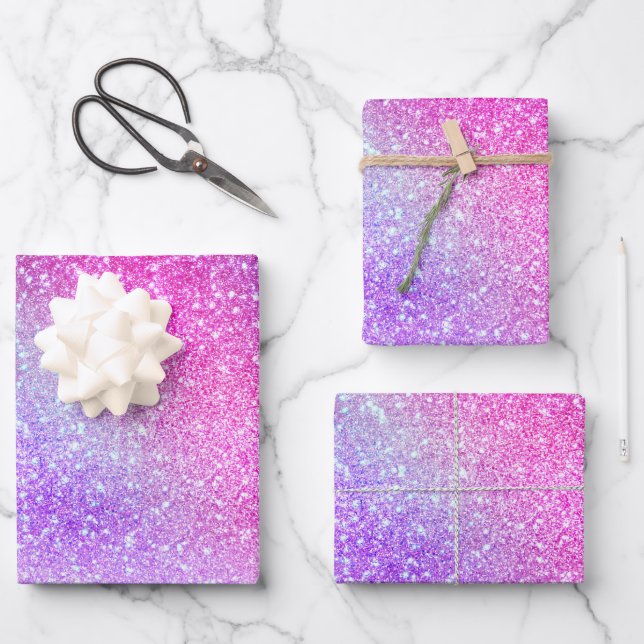 Feuille De Papier Cadeau Majestic rose violet Nebula Galaxy Parties scintil (Recto)