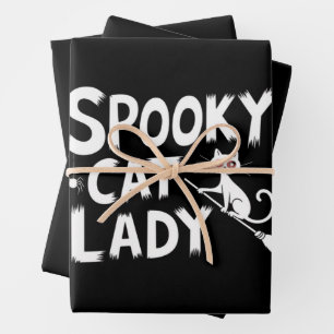 Feuille De Papier Cadeau Maman Chat Effrayant Dame Chat Effrayant Halloween