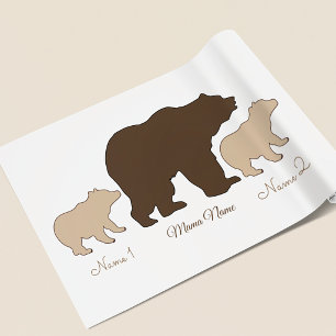 Feuille De Papier Cadeau Maman Ourse Personnalisée Avec 2 Noms d'Enfants Ca