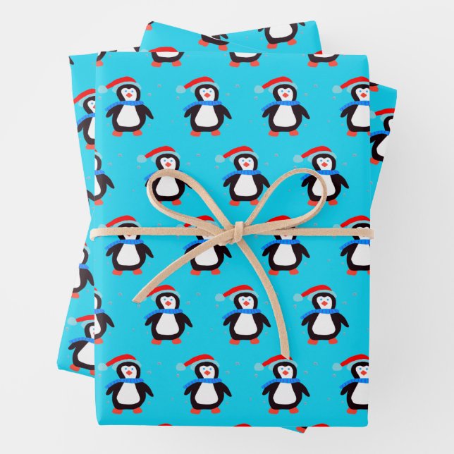 Feuille De Papier Cadeau Manchot d'hiver enneigé  (En situation)