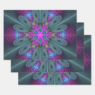 Feuille De Papier Cadeau Mandala à partir d'art fractal coloré au centre av