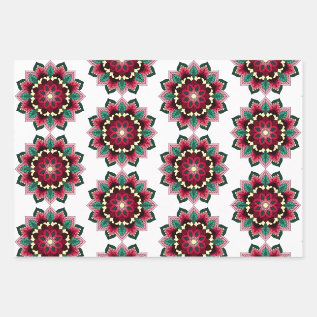 Feuille De Papier Cadeau Mandala Motif 02 en rose profond (Devant)