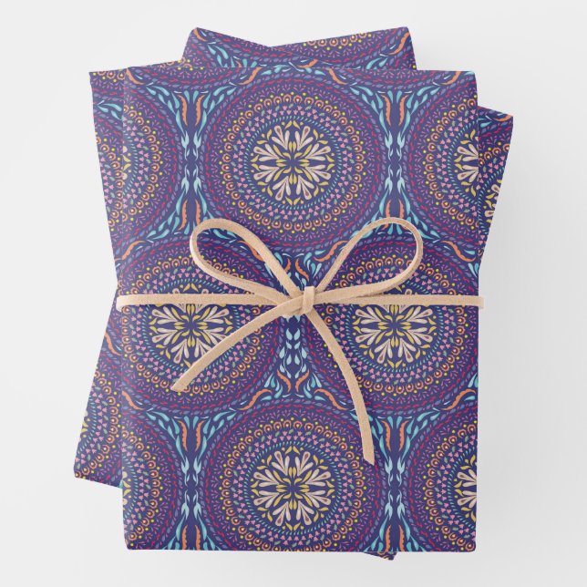 Feuille De Papier Cadeau Mandala Purple Design (En situation)