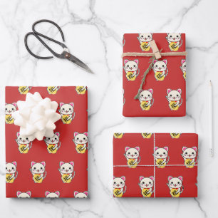 Feuille De Papier Cadeau Maneki Neko - Chat Chanceux