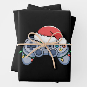 Feuille De Papier Cadeau Manette de jeu vidéo chapeau de Noël Santa Gamer