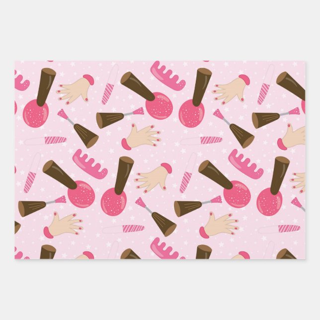 Feuille De Papier Cadeau Manicuriste rose Fille ongle polonais Joli Motif (Devant)