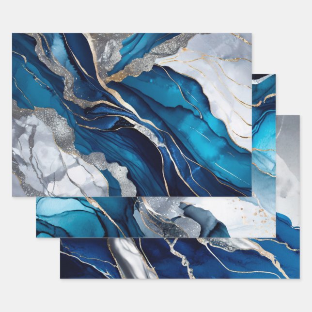 Feuille De Papier Cadeau Marbre Agate Or Glitter Design Abstrait (Lot)