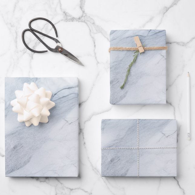 Feuille De Papier Cadeau Marbre bleu clair (Recto)