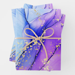 Feuille De Papier Cadeau Marbre bleu violet moderne Galactique