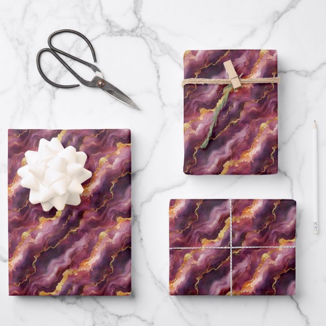 Feuille De Papier Cadeau Marbre Bourgogne & Or (Recto)