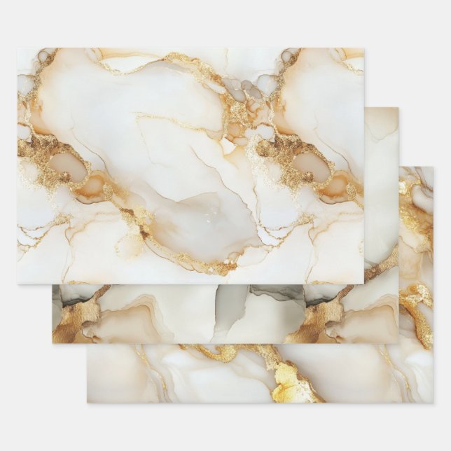 Feuille De Papier Cadeau Marbre gris et blanc doré Aquarelle Anniversaire à (Lot)