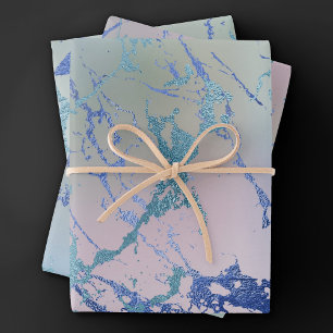 Feuille De Papier Cadeau Marbre iridescent   Rose Bleu Poussiéreux Holograp