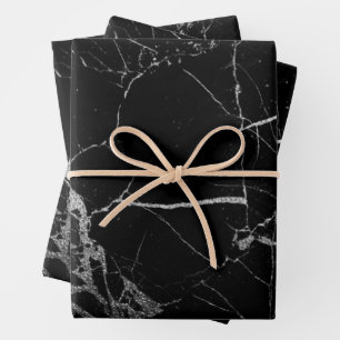 Feuille De Papier Cadeau Marbre noir et argent de la veine