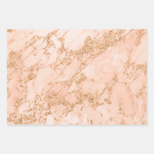 Feuille De Papier Cadeau Marbre Pailleté Or Rose et Blanc