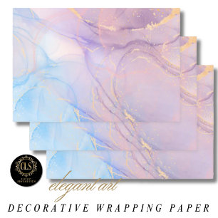 Feuille De Papier Cadeau Marbre Pailleté Or Rose et Bleu