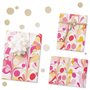 Feuille De Papier Cadeau Marbre rétro Abstrait Motif rose rouge jaune