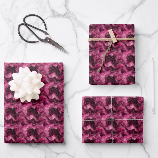 Feuille De Papier Cadeau Marbre Rose Foncé et Or (Recto)
