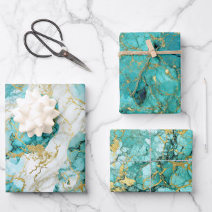 Feuille De Papier Cadeau Marbre Turquoise Vert Et Golden