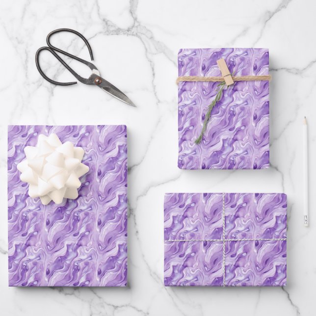 Feuille De Papier Cadeau Marbre Violet & Blanc  (Recto)