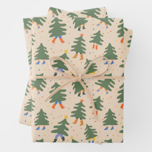 Feuille De Papier Cadeau Marche Whimsical Motif des arbres de Noël
