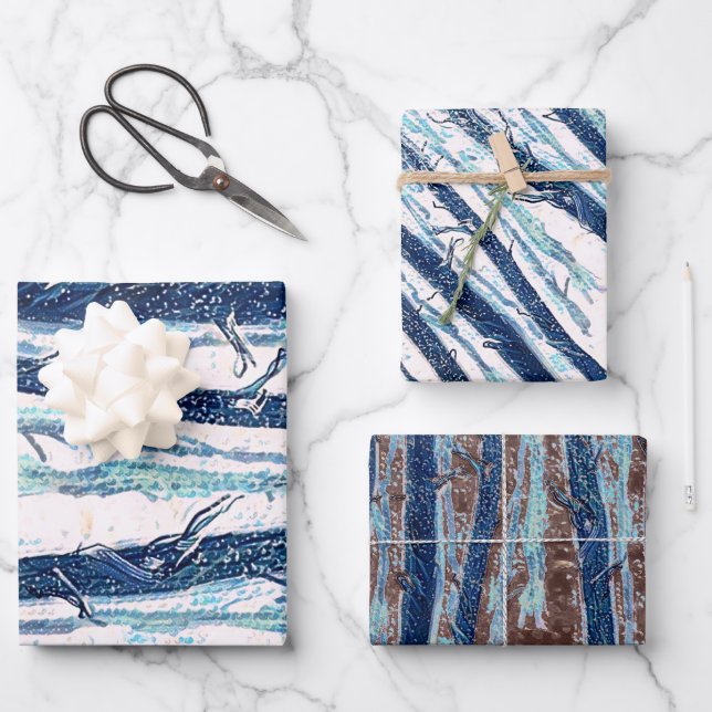 Feuille De Papier Cadeau Marcher À Travers La Forêt De Neige (Recto)