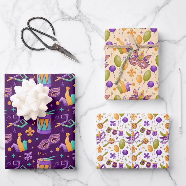 Feuille De Papier Cadeau Mardi Gras mardi gras Carnaval (Recto)