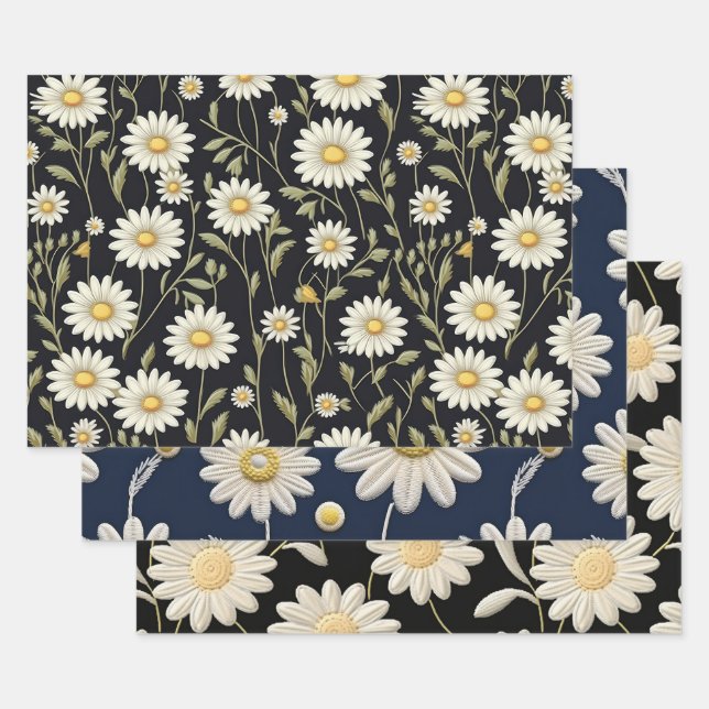 Feuille De Papier Cadeau Marguerites blanches (Lot)