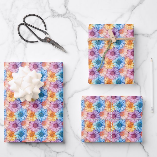 Feuille De Papier Cadeau Marguerites Pastel (Recto)