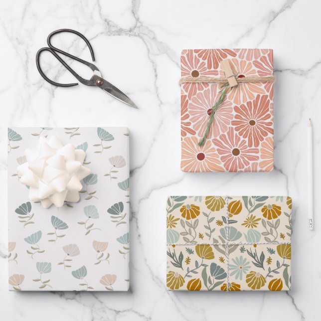 Feuille De Papier Cadeau Marguerites pastel funky (Recto)