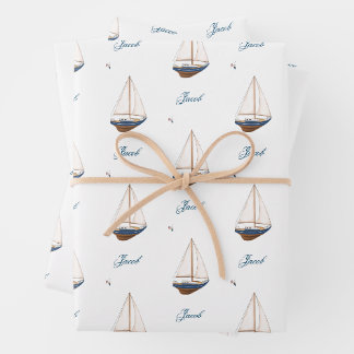 Feuille De Papier Cadeau Mariage à la voile Fête d'anniversaire nautique Ba