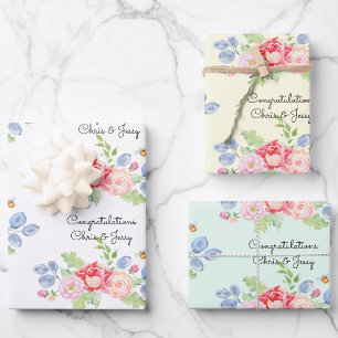 Feuille De Papier Cadeau Mariage Ajouter des noms Fruit & Fleurs Aquarelle