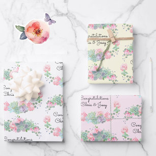 Feuille De Papier Cadeau Mariage Ajouter des noms Roses Succulents 3 Cadeau