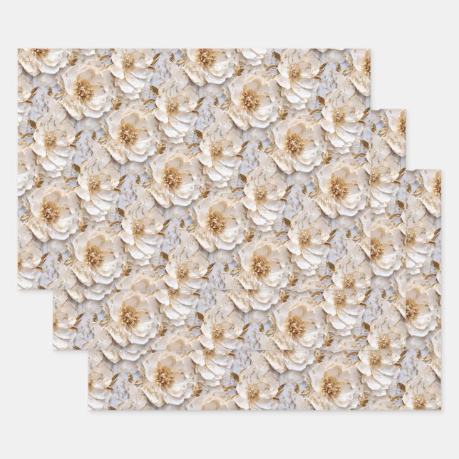 Feuille De Papier Cadeau Mariage anniversaire du modèle floral de la fleur  (Lot)