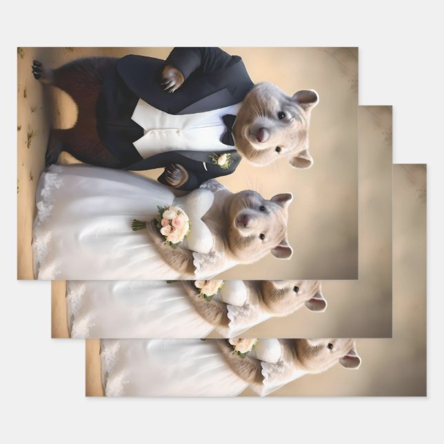 Feuille De Papier Cadeau Mariage australien Wombat, (Lot)