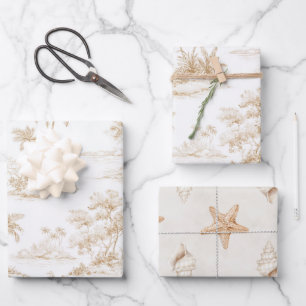 Feuille De Papier Cadeau Mariage aux palmiers de l'île tropicale marron crè