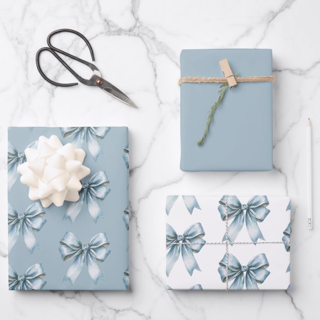 Feuille De Papier Cadeau Mariage aux Rubans Bleus (Recto)