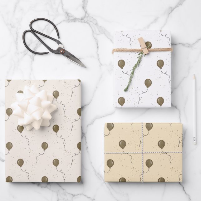 Feuille De Papier Cadeau Mariage Ballons Dorés et Ciel Étincelant (Recto)