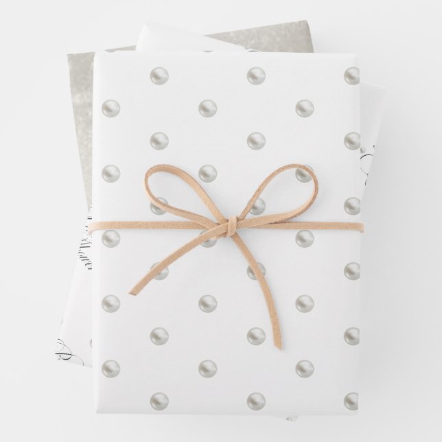 Feuille De Papier Cadeau Mariage Blanc Perles Fête Prénuptiale (En situation)