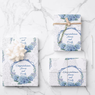 Feuille De Papier Cadeau Mariage Blue Hydrangeas Personnaliser les noms Dam