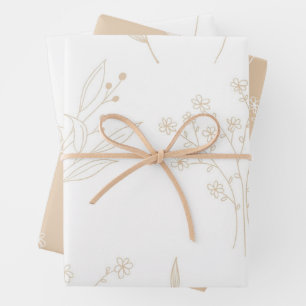 Feuille De Papier Cadeau Mariage Boho Beige Blanc Floral