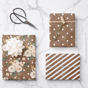 Feuille De Papier Cadeau Mariage Brun Beige Floral