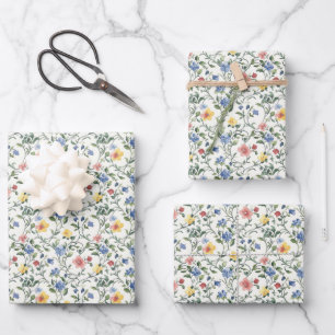 Feuille De Papier Cadeau Mariage Champêtre Rose Bleu Jaune pour Enterrement