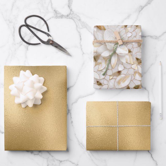 Feuille De Papier Cadeau Mariage Chic Gold Glam White Lotus Flowers (Recto)