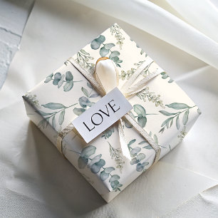 Feuille De Papier Cadeau Mariage Chic Poussiéreux Motif Eucalyptus Bleu
