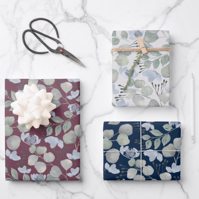 Feuille De Papier Cadeau Mariage d'aquarelle Eucalyputus rustique (Recto)