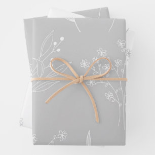 Feuille De Papier Cadeau Mariage de Boho Floral Blanc Argent