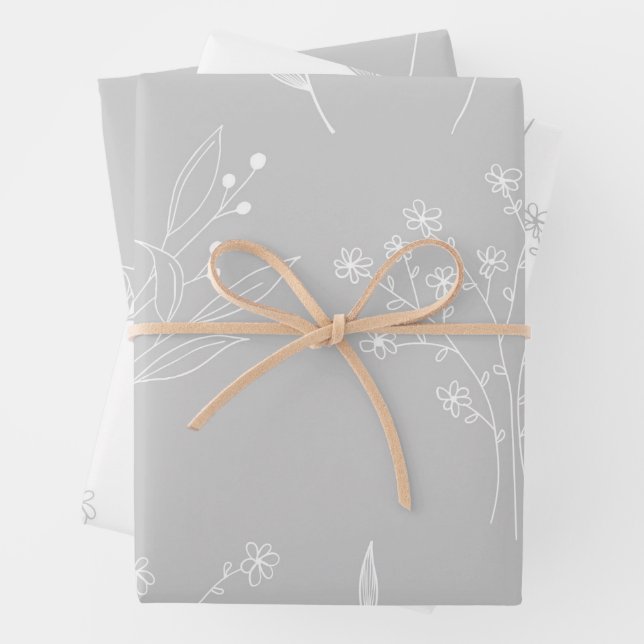 Feuille De Papier Cadeau Mariage de Boho Floral Blanc Argent (En situation)