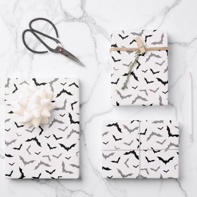 Feuille De Papier Cadeau Mariage de chauve-souris noire d'Halloween gothiqu (Recto)