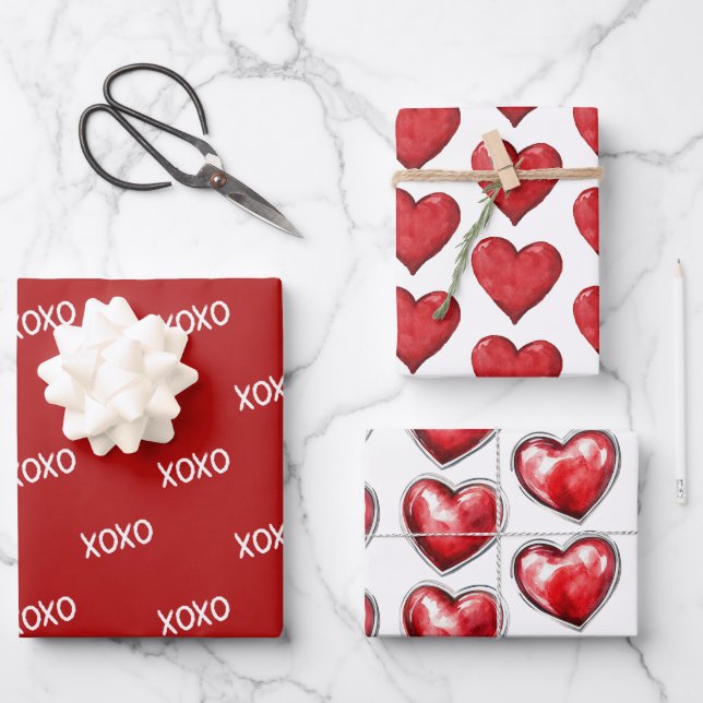 Feuille De Papier Cadeau Mariage de coeur Red XOXO (Recto)