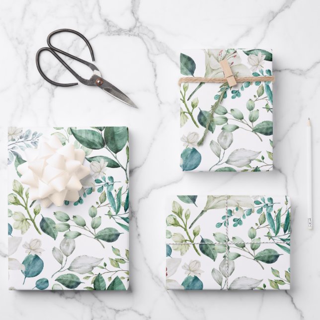 Feuille De Papier Cadeau Mariage de la Fête des mariées Florale Blanche (Recto)